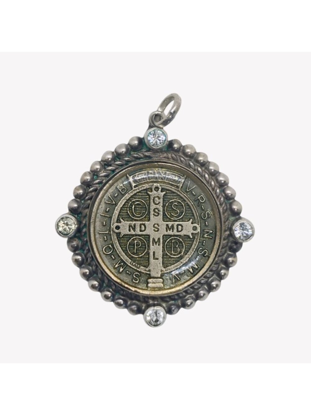 Virgins Saints & Angels Mexico San Benito Sterling Cross Medallion Pendant VSA